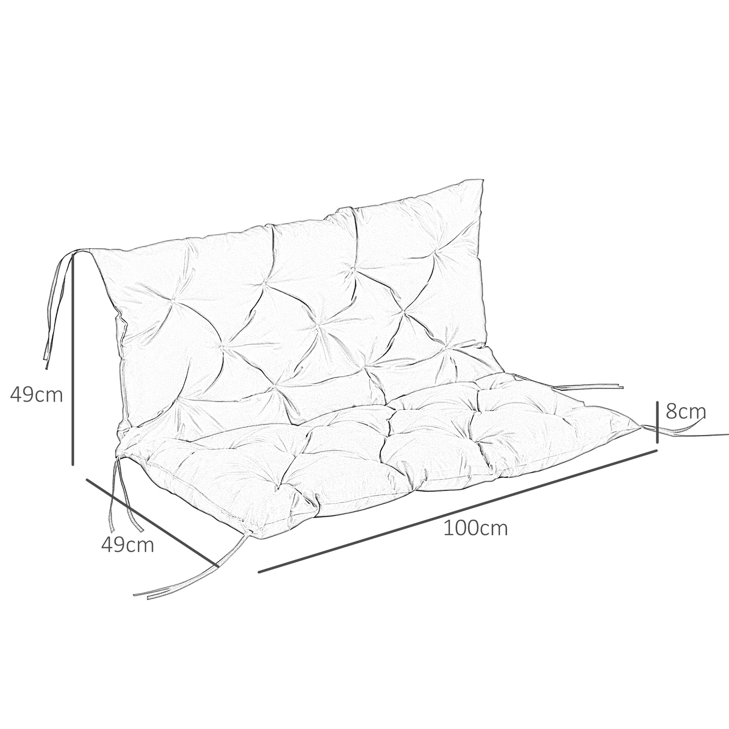 Outsunny 3-Sitzer-Sofakissen, 100 x 98 x 8 cm, Sofakissen mit Gurten, Sofakissen für Gartenmöbel, Hollywood-Schaukel, schwarz