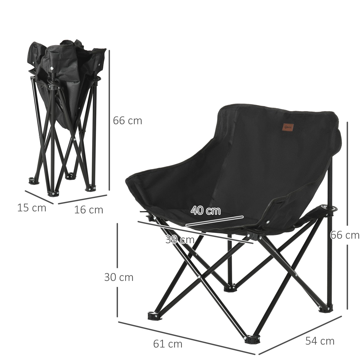 Outsunny Camping Chair, foldable, steel frame, fabric seat, carrying bag, black