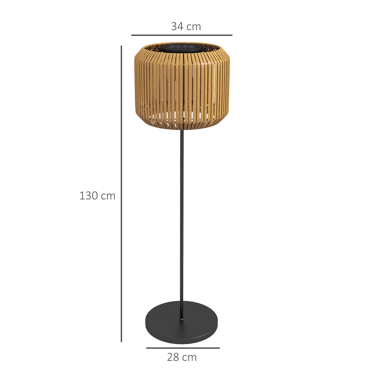 Outsunny Rattan-Gartenleuchte, Solar-Gartenleuchte, automatische Einschaltung, LED, wetterfest, Metallrahmen, Ø 34 x 130 cm, Schwarz/Gelb