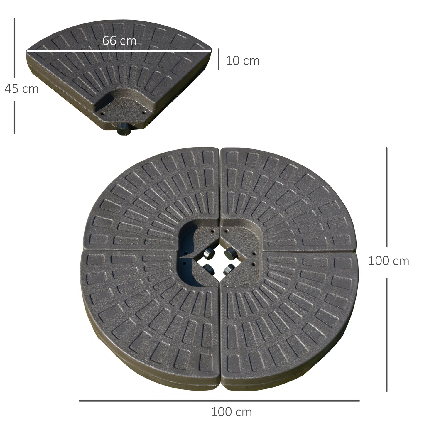 Outsunny 4-teiliger Sonnenschirmständer, Sonnenschirmgewicht, Sonnenschirmgestell, mit Sand/Wasser bis zu 25/17 kg befüllbarer Ständer, Gewichte aus HDPE, Kaffeefarbe