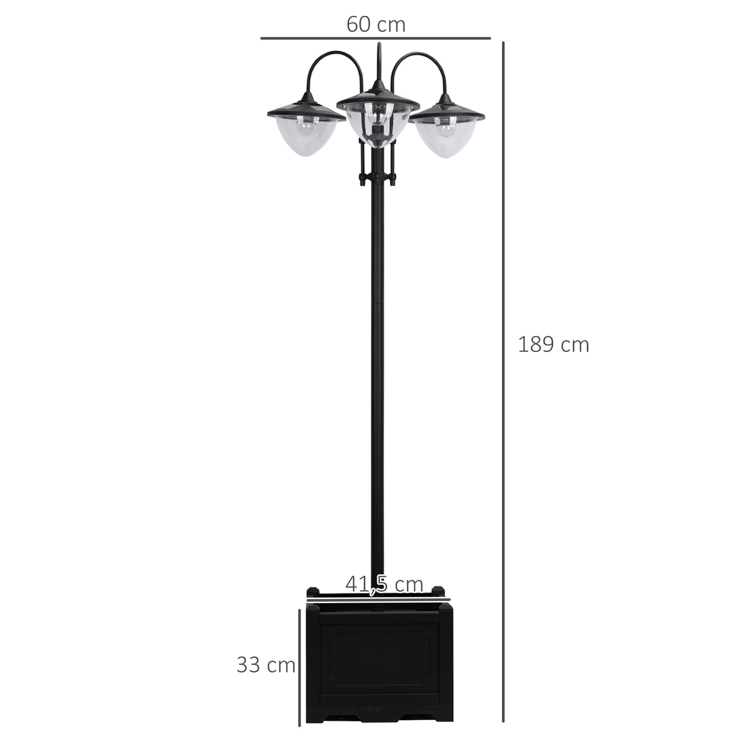 Outsunny Solar-Stehlaterne aus Metall, Gartenlaterne mit Lichtsteuerung, 189 cm hoch, wasserdicht (IP44), mit Blumentopffuß für die Dekoration von Garten und Balkon, schwarz