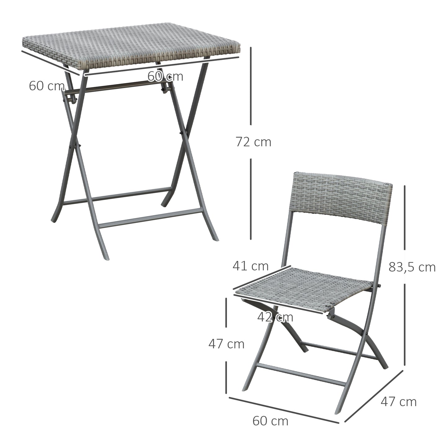 Outsunny Bistro-Set aus Polyrattan für 2 Personen, Sitzgruppe, Gartenmöbel-Set aus Rattan, Grau