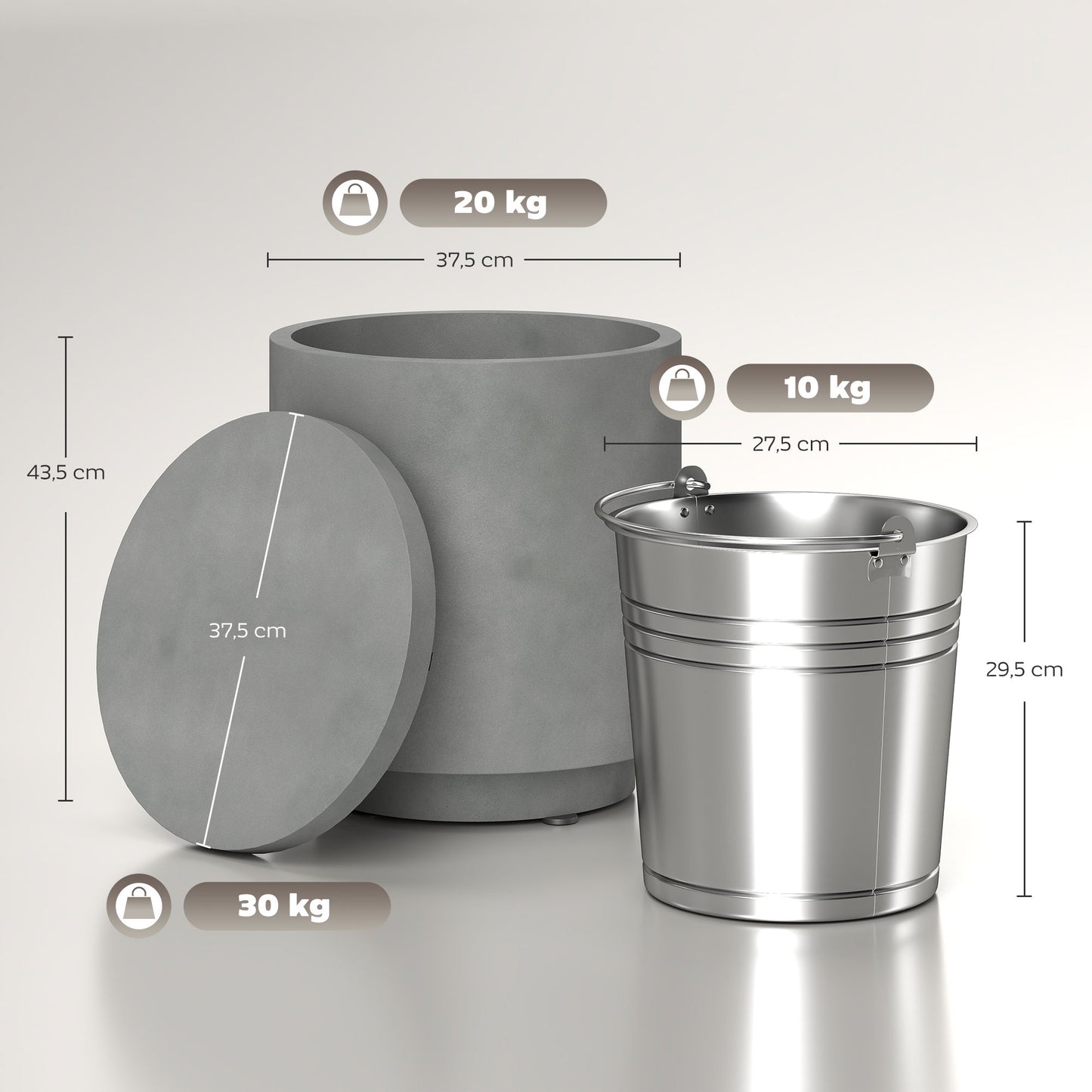HOMCOM Outdoor-Tisch, Beistelltisch mit Kühlbox, Eisbehälter, hellgrau