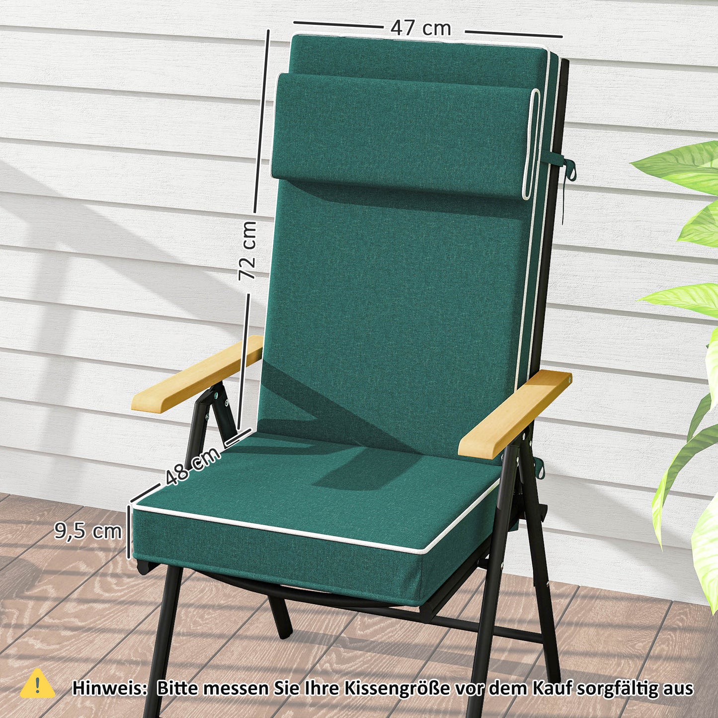 Outsunny Zitkussen 120 x 47 x 9,5 cm Waterafstotend Stoelkussen met Strikken, Hoofdsteun, UPF50+ Groen