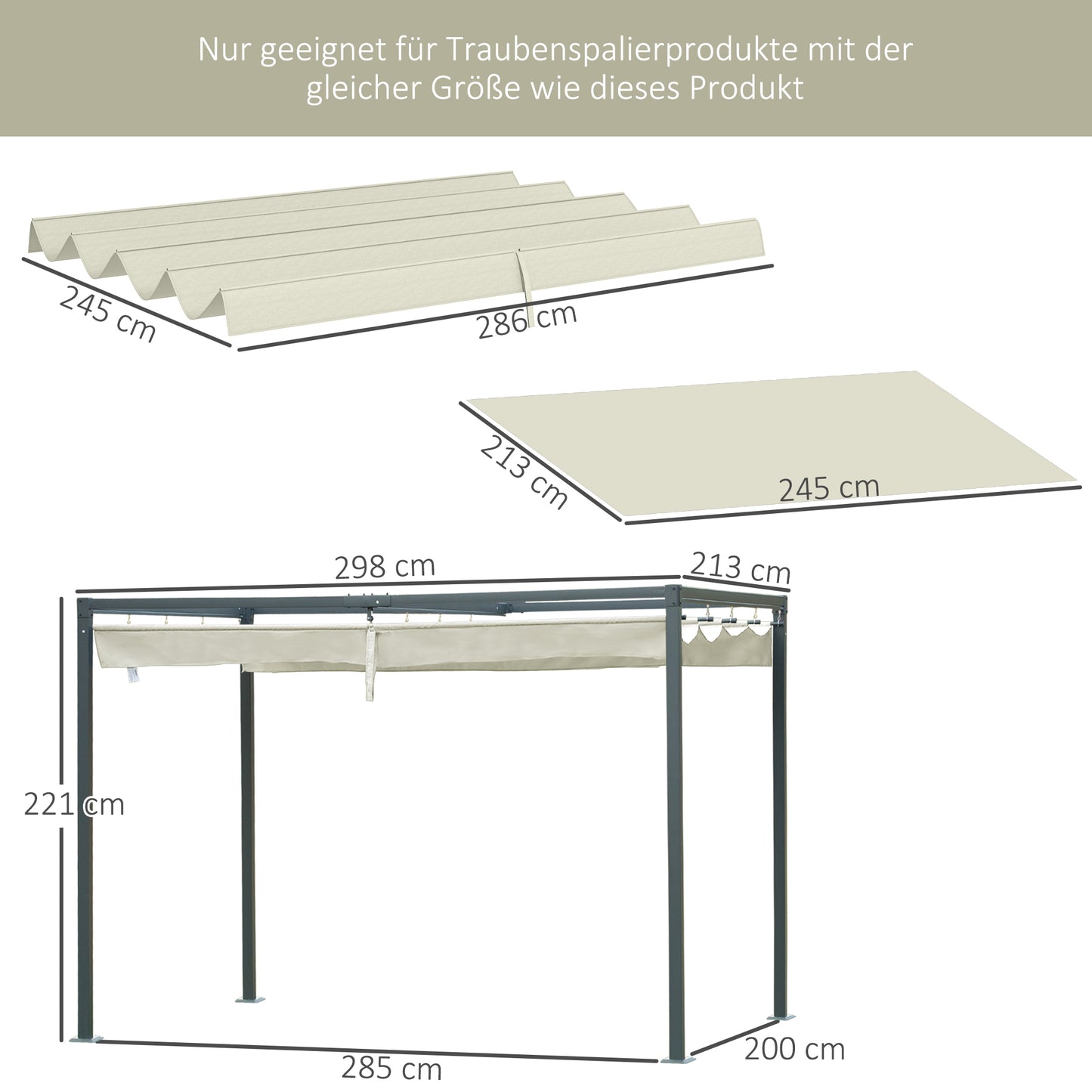Outsunny vervangingsdak voor tuinpaviljoen 2,85 x 2 m, uitschuifbaar, eenvoudige montage, polyester, crèmewit