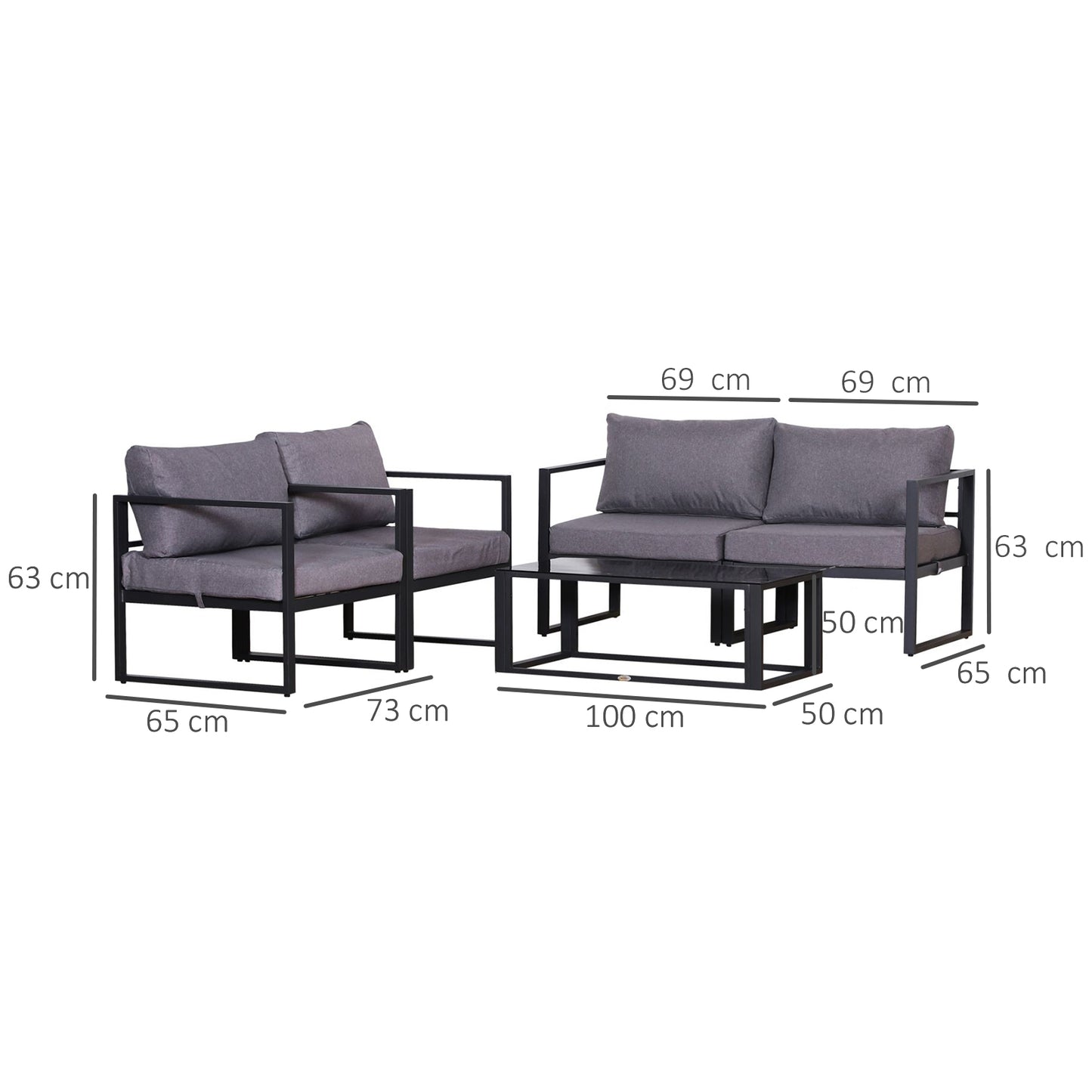 Outsunny 4-teiliges Gartenmöbelset, Sitzgruppe, Bank mit Sitzkissen, Tisch mit Stauraum, Polyester, grau, 138 x 69 x 63 cm