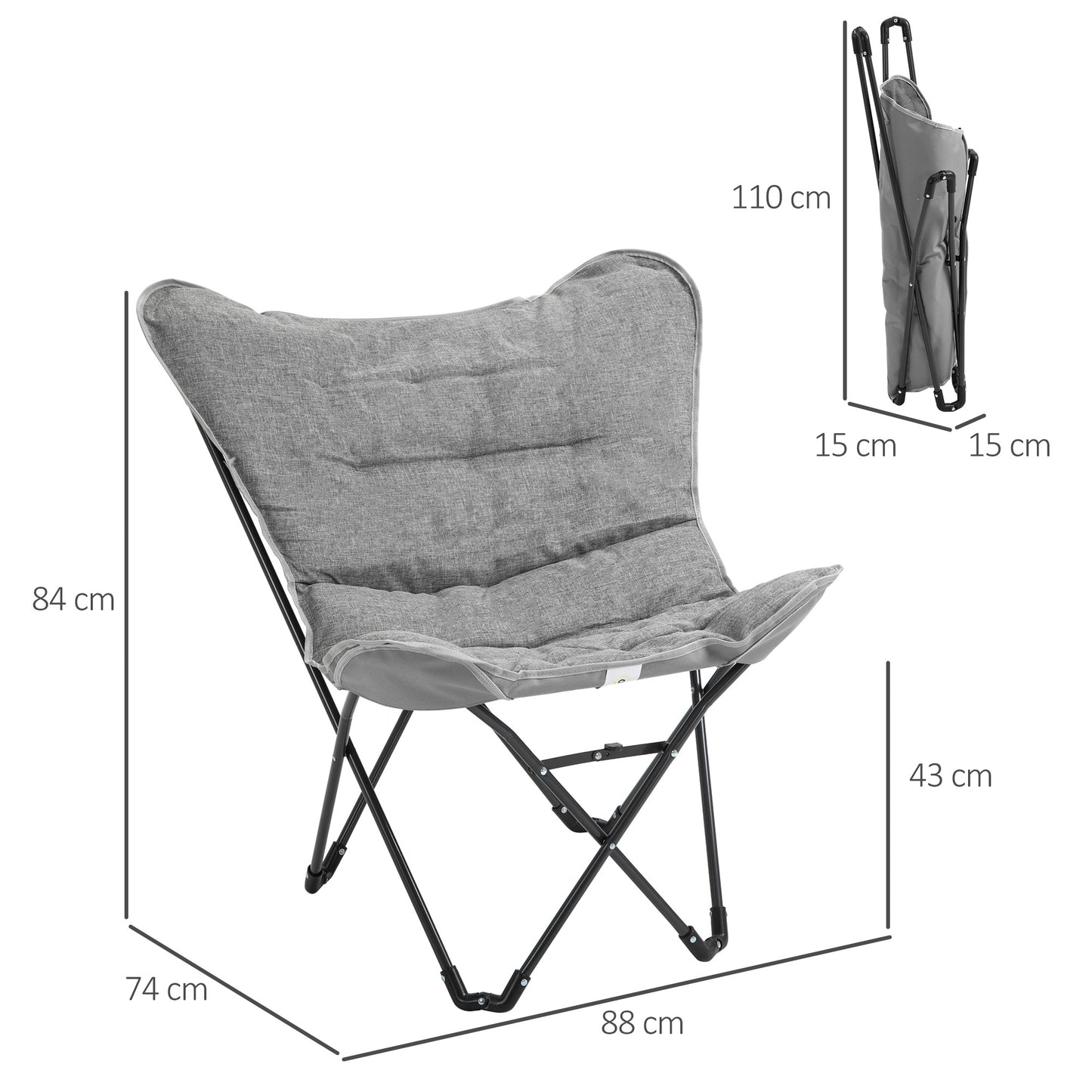 Outsunny opvouwbare stoel, opvouwbare kampeerstoel, gevoerde opvouwbare stoel voor buiten, draagvermogen tot 120 kg, robuuste visstoel, tuinstoel voor tuin, camping, strand