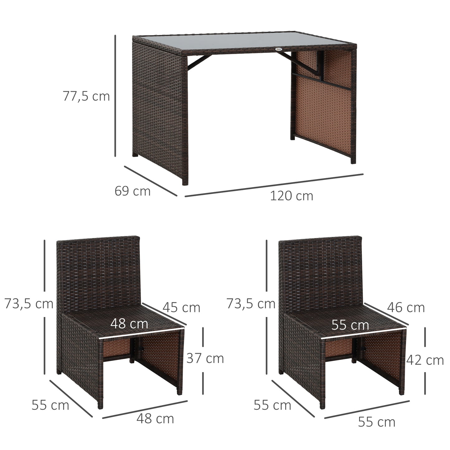Outsunny 5-teiliges Gartenmöbelset aus Polyrattan, wetterfeste Balkonmöbel für 4 Personen, Gartenmöbel mit Tisch, 4 Stühlen, Kissen, Lounge-Set, Essgruppe, Sitzgruppe für Balkon und Garten, braun + khaki
