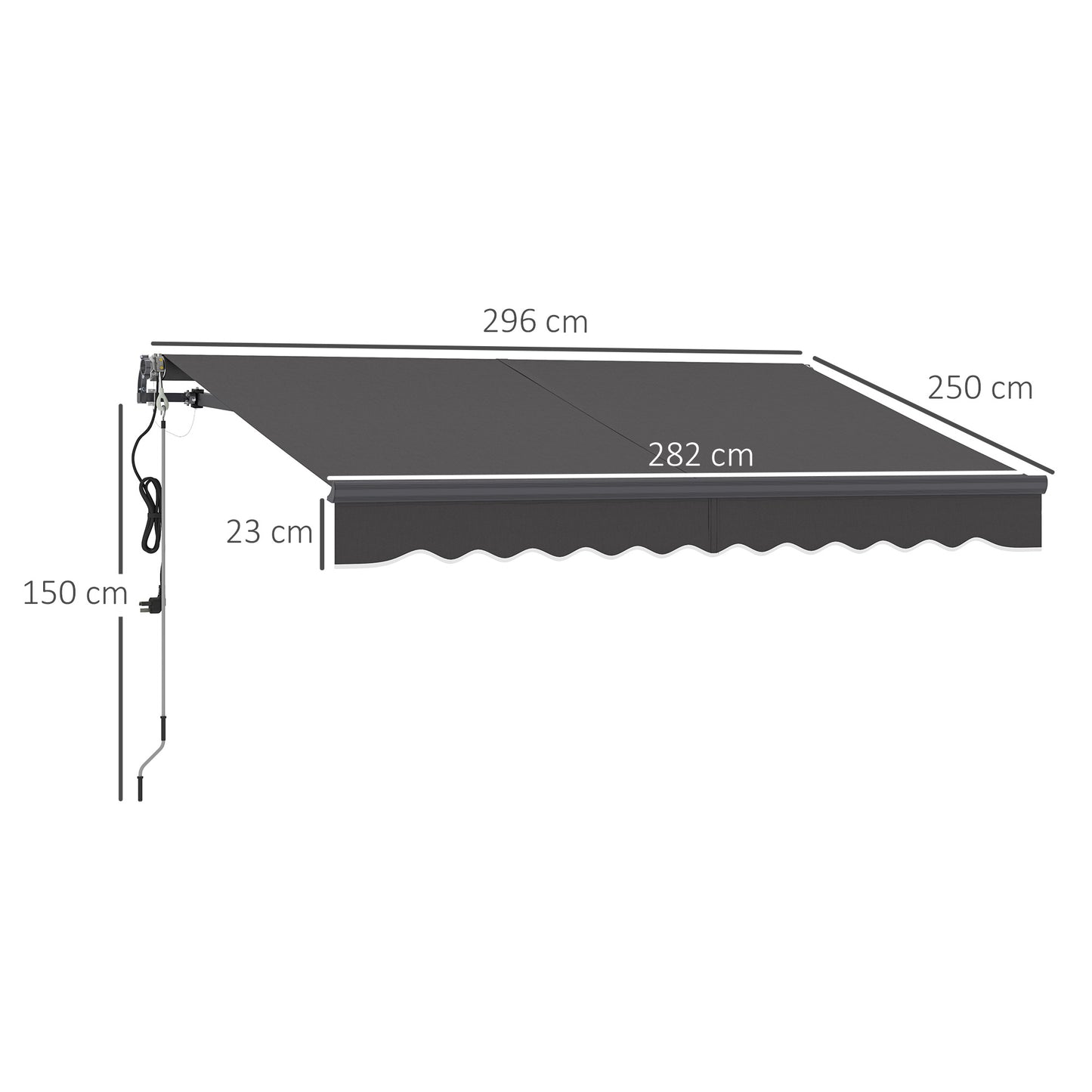 Outsunny Klemmmarkise mit Handkurbel, elektrisch höhenverstellbar, Gelenkarmmarkise, 300 cm breit, dunkelgrau