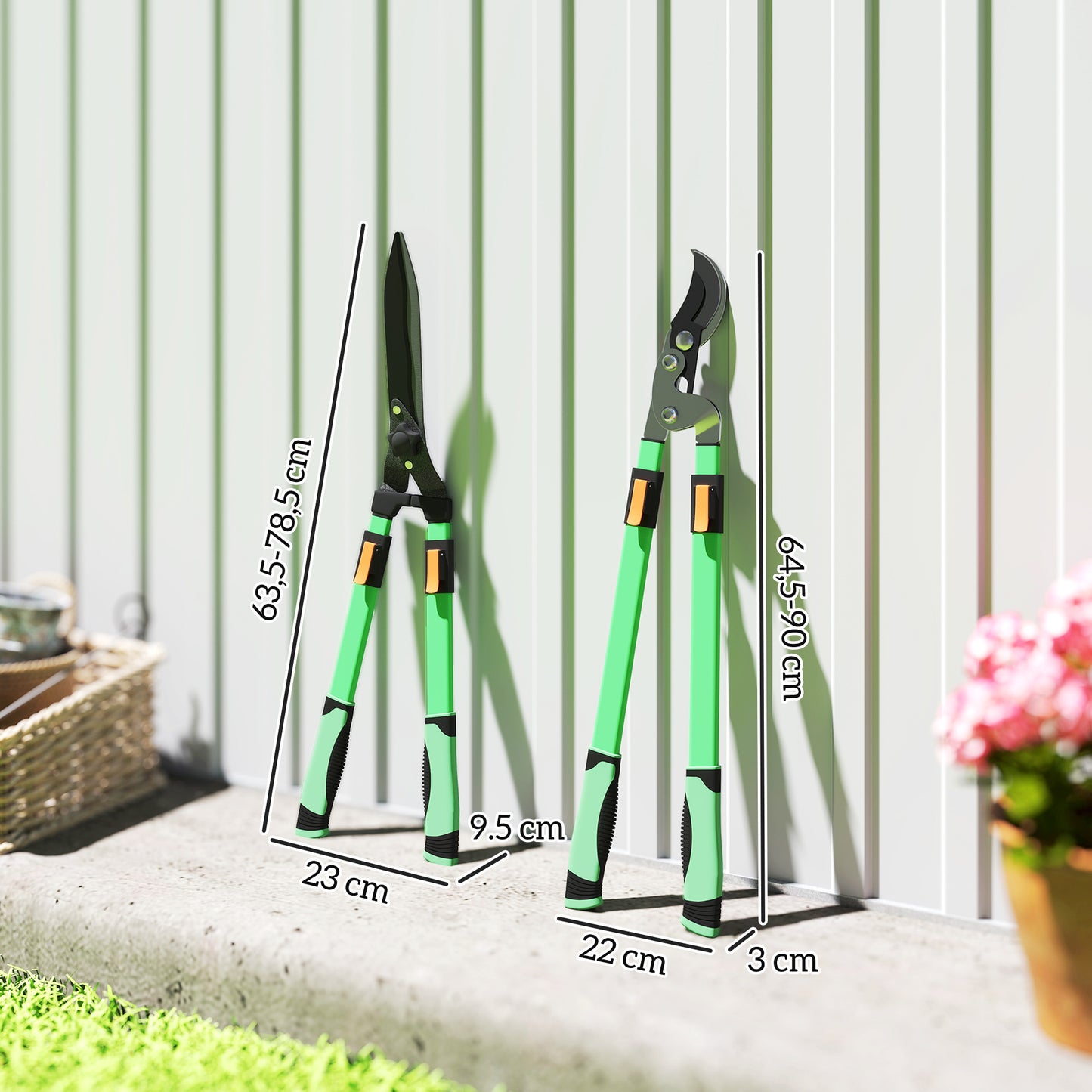 Outsunny Heggenschaarset, 2-delig, Tuinschaar, Bladlengte 90 cm, Takkenschaar met metalen bladen, Uitschuifbare handgreep