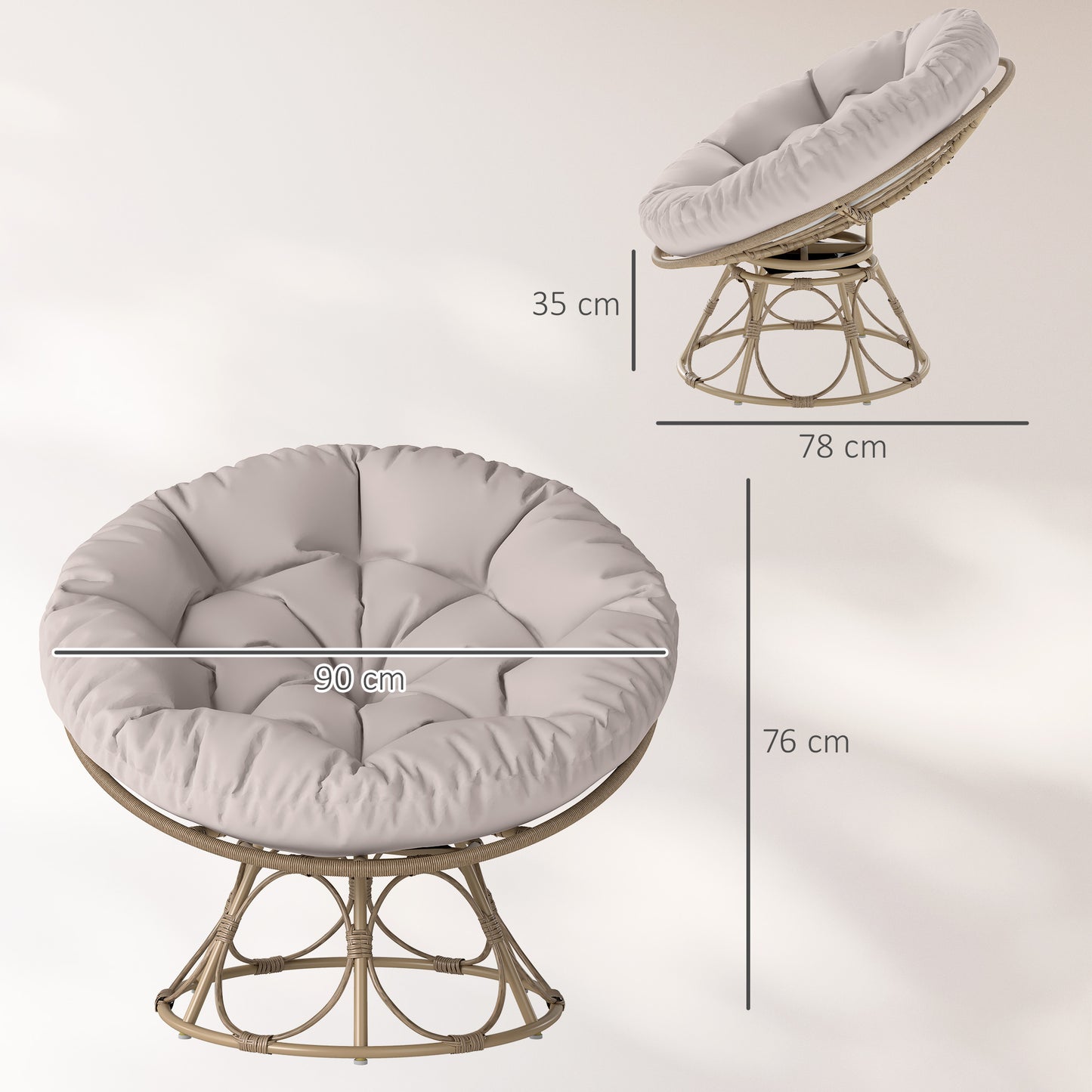 Outsunny Papasan-Stuhl, Rattan, 360° drehbarer Korbsessel mit Sitzkissen, rund, für den Außenbereich