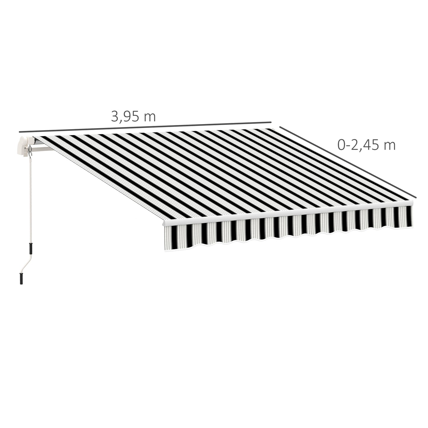 Outsunny luifel, zonnescherm, uitschuifbaar, met handzwengel, metalen frame, polyester, blauw+wit, 3,95 x 2,45 x 3,50 m