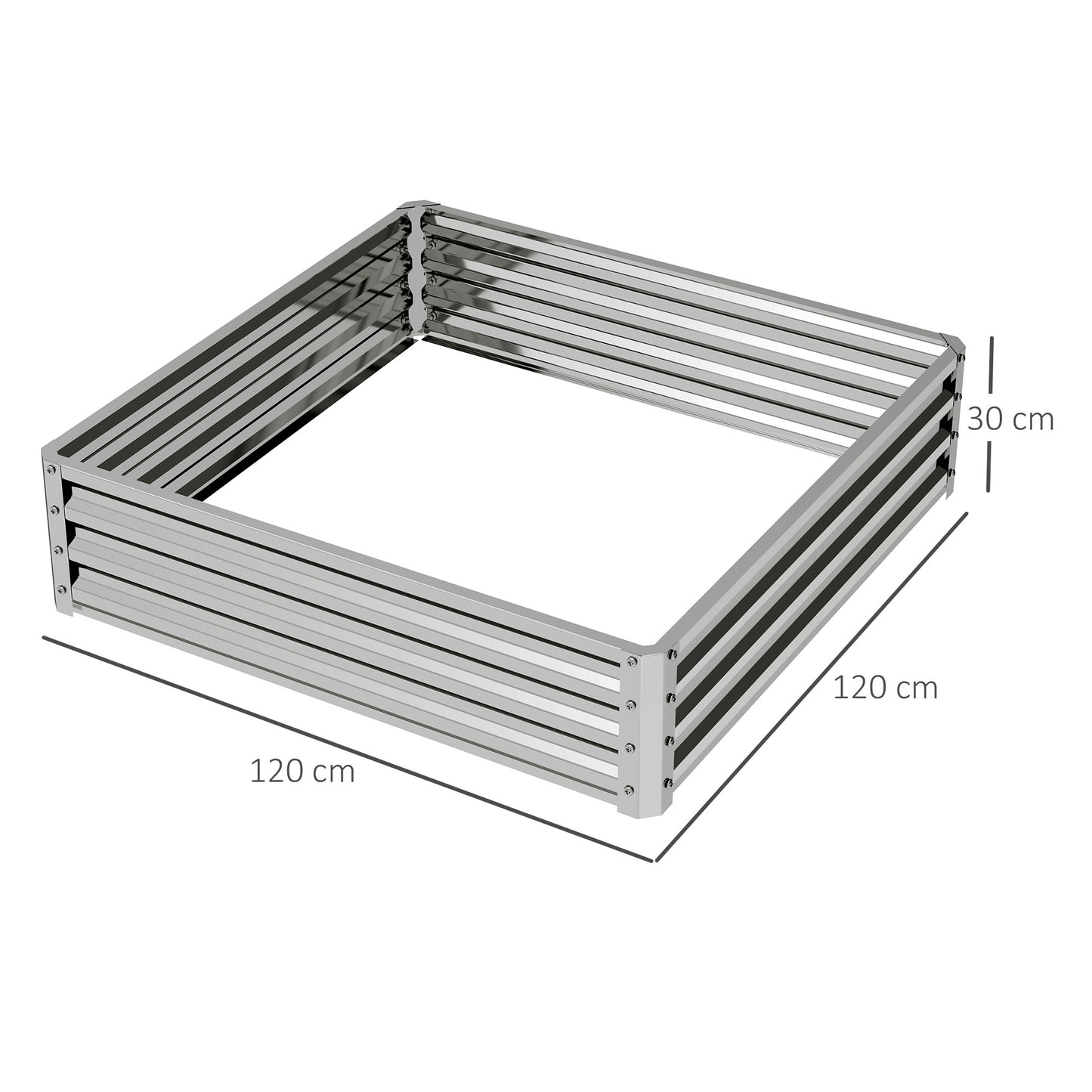 Outsunny tuinbed, plantenbak met stalen behuizing, zilver, 120 x 120 x 30 cm