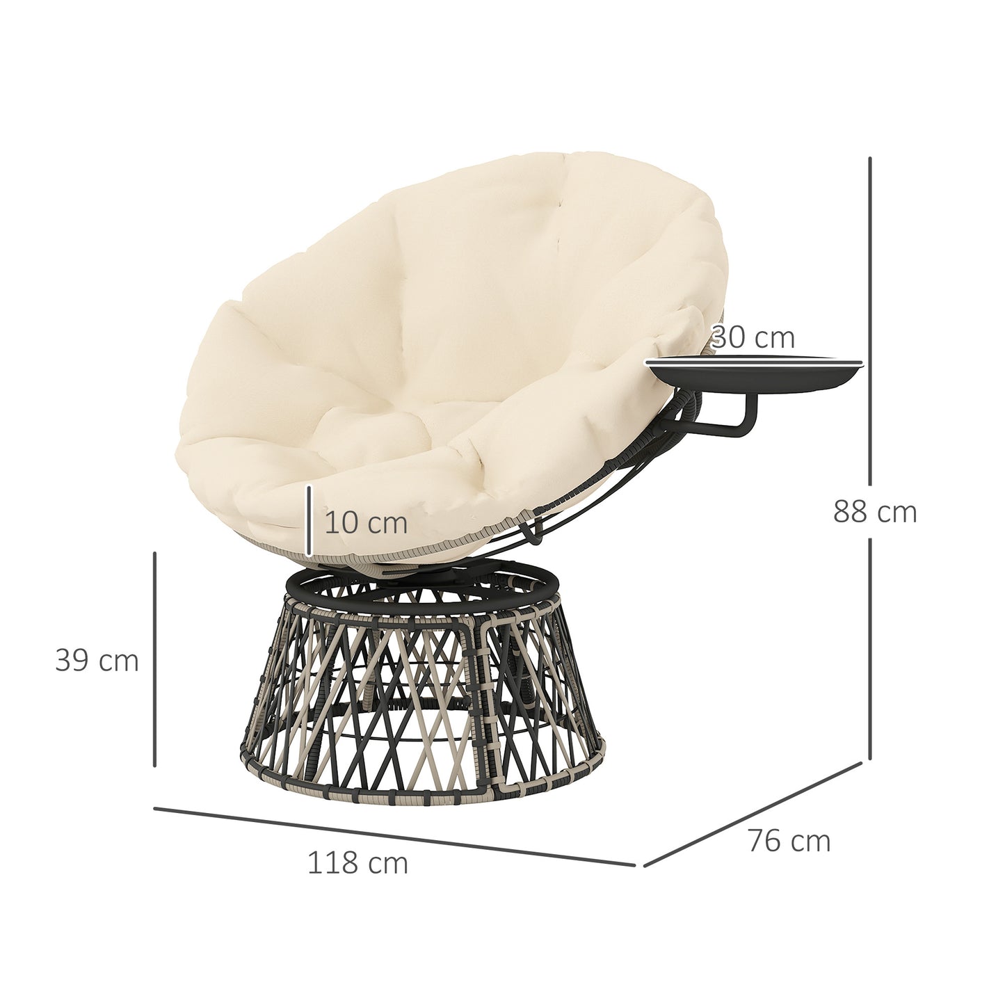 Outsunny Papasan-Sessel, Rattan, 360° drehbar, Korbsessel mit Kissen, Durchmesser 90 cm, rund, beige