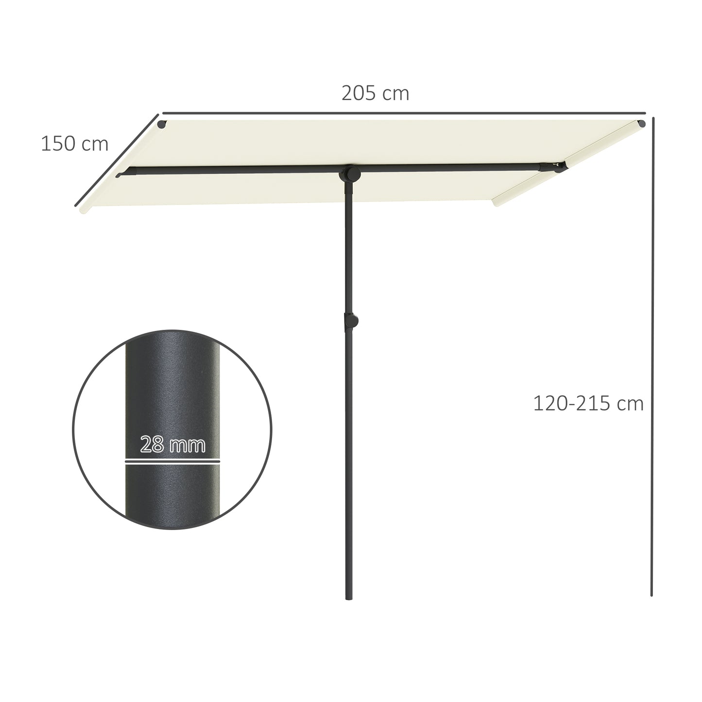 Outsunny Sonnenschirm, um 180 Grad drehbar, höhenverstellbar, Gartenschirm mit Aluminiumstange, 150 x 205 cm, beige