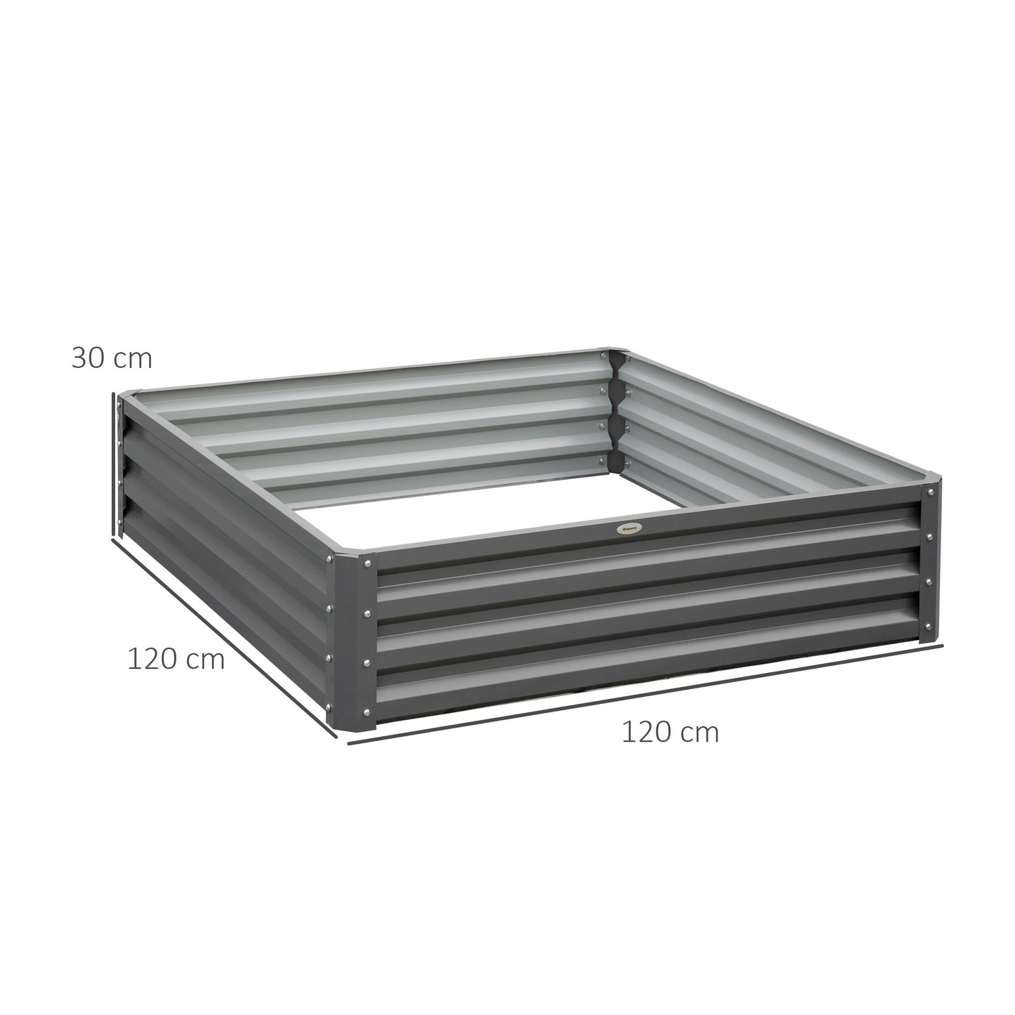 Outsunny tuinbed, plantenbak met stalen omkasting, lichtgrijs, 120 x 120 x 30 cm