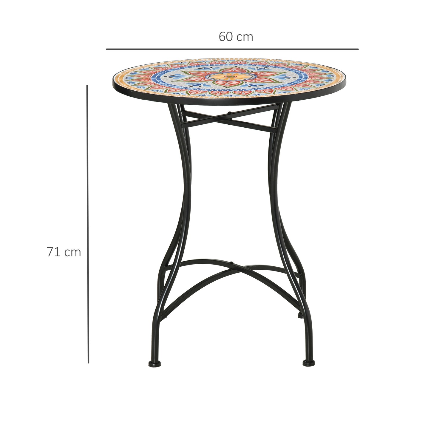 Outsunny Gartentisch Ø 60 cm, wetterfester Metall-Balkontisch, Esstisch für den Außenbereich, Campingtisch, Beistelltisch, runder Terrassentisch für Garten, Terrasse und Balkon, Rot+Blau+Weiß