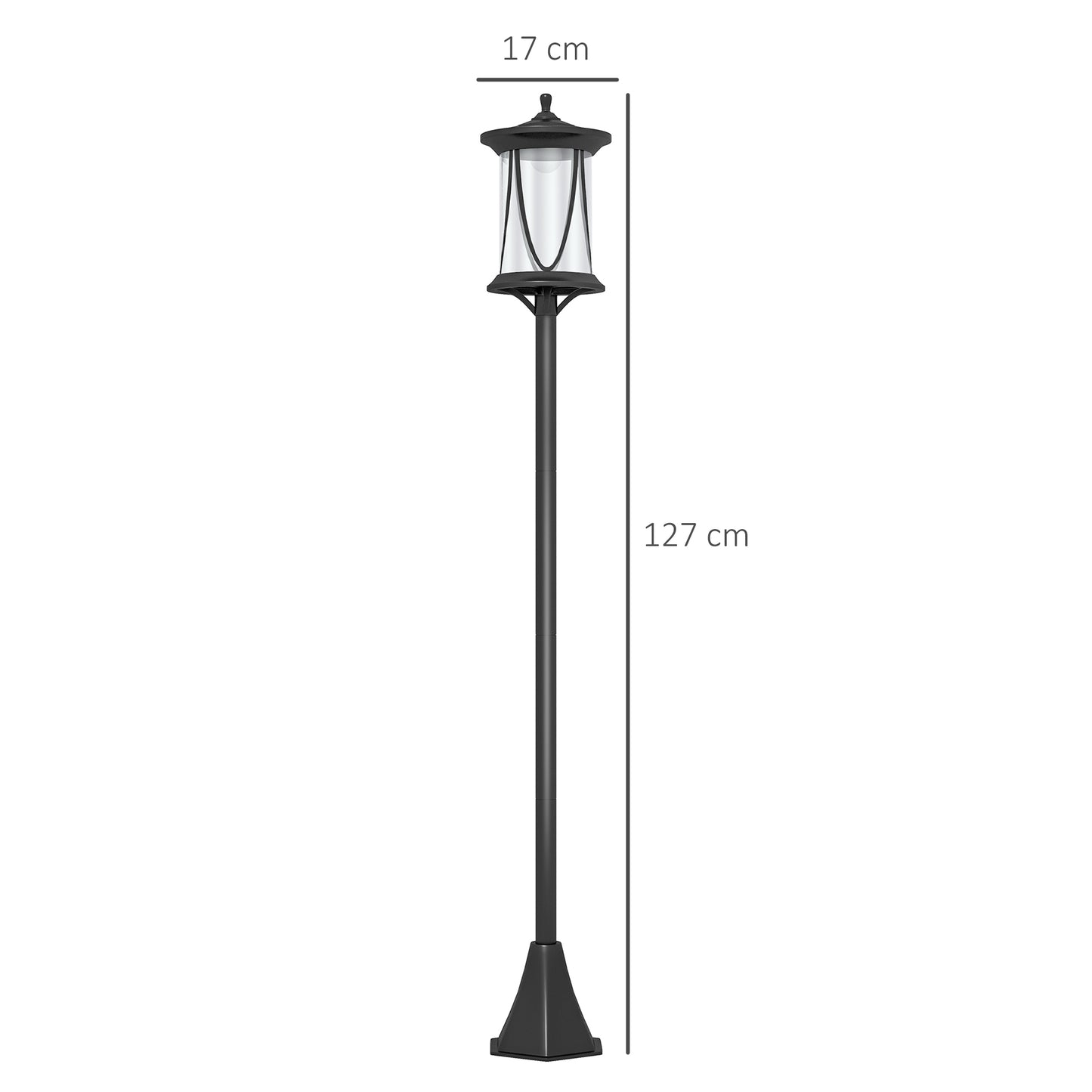 Outsunny Solar-Außenleuchte, LED, automatischer Betrieb, wetterfest, 6 Stunden Leuchtdauer, 17 x 17 x 127 cm (B x T x H), Schwarz