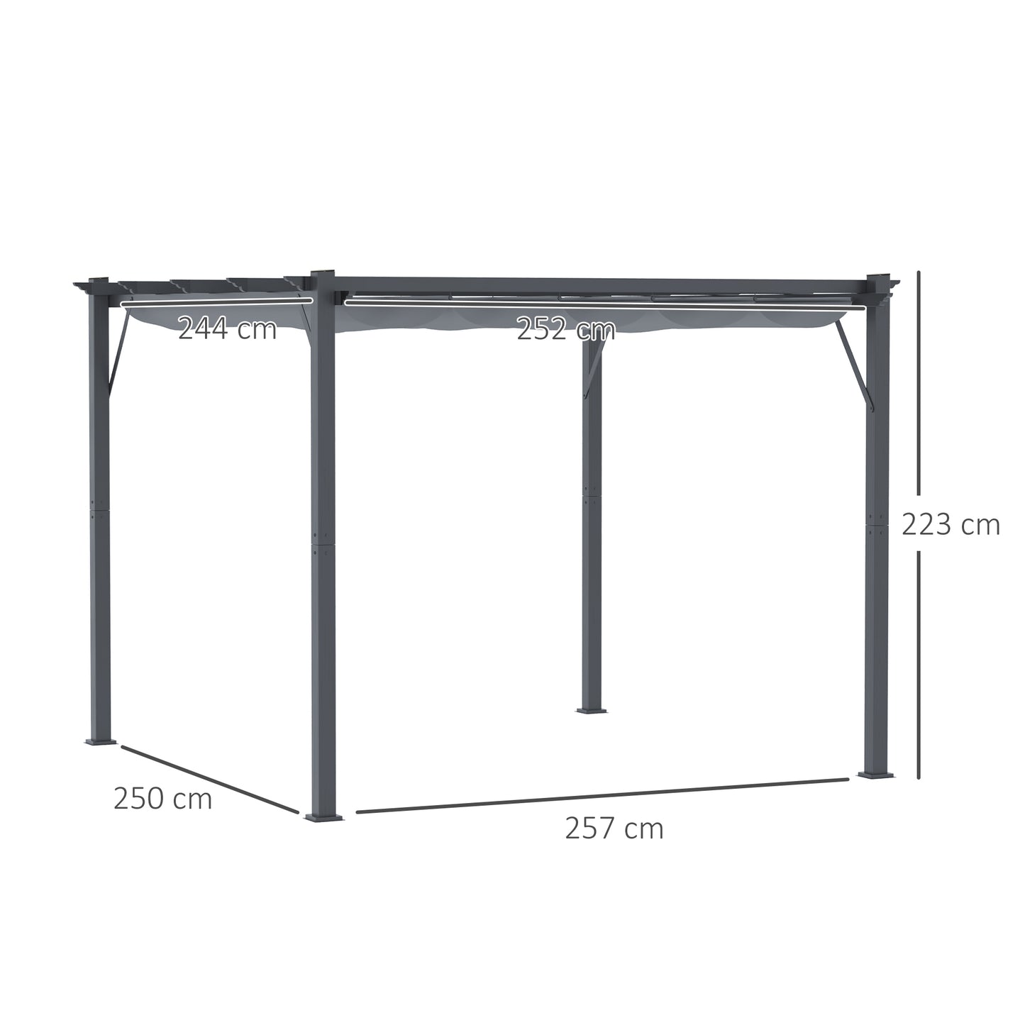 Outsunny Pergola Paviljoen Patio Overkapping met Schuifdak Tuin Aluminium Antraciet + Donkergrijs 3x3x2,23 m
