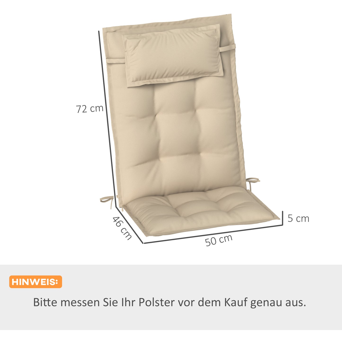 Outsunny 2-delige set waterafstotende ligstoelkussens, tuinligstoelkussens, 50x116x5 cm, beige