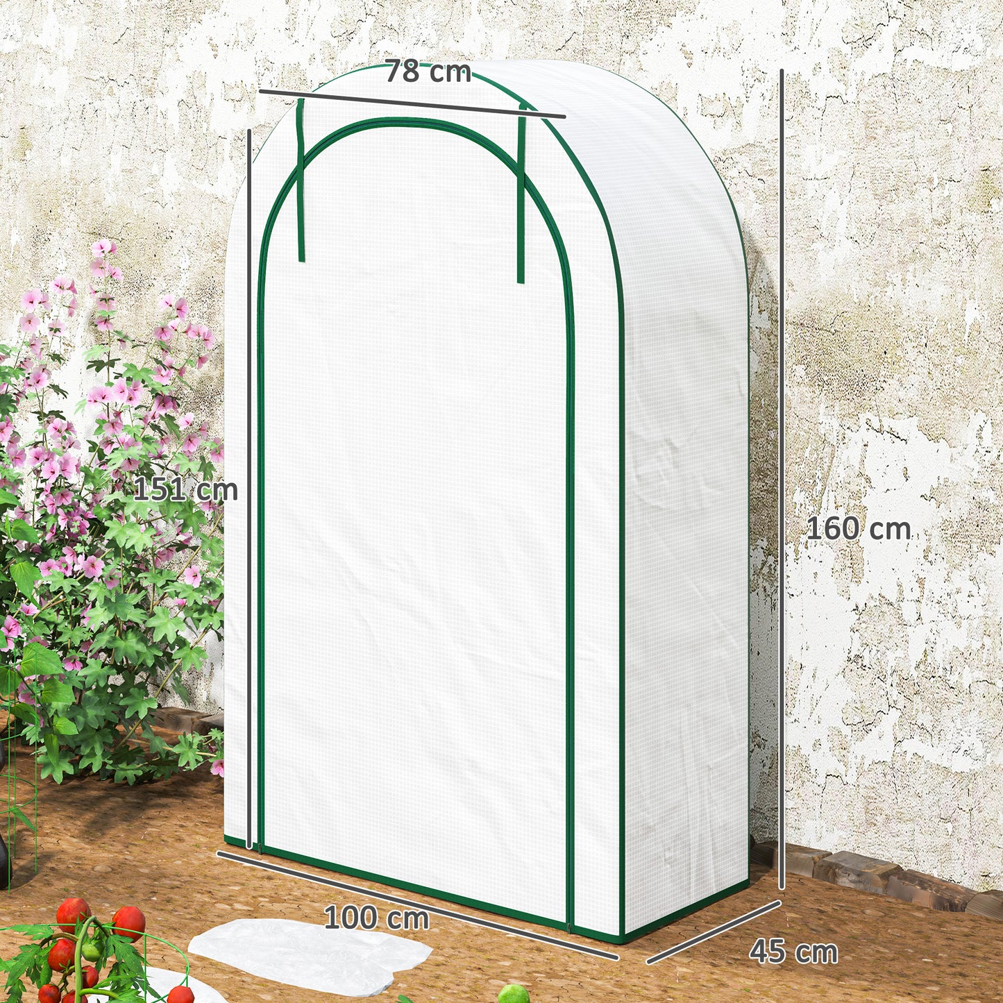 Outsunny Mini Kas, 4-laagse kas met kunststof afdekking, draagbaar, roldeur, 100 x 45 x 160 cm, wit