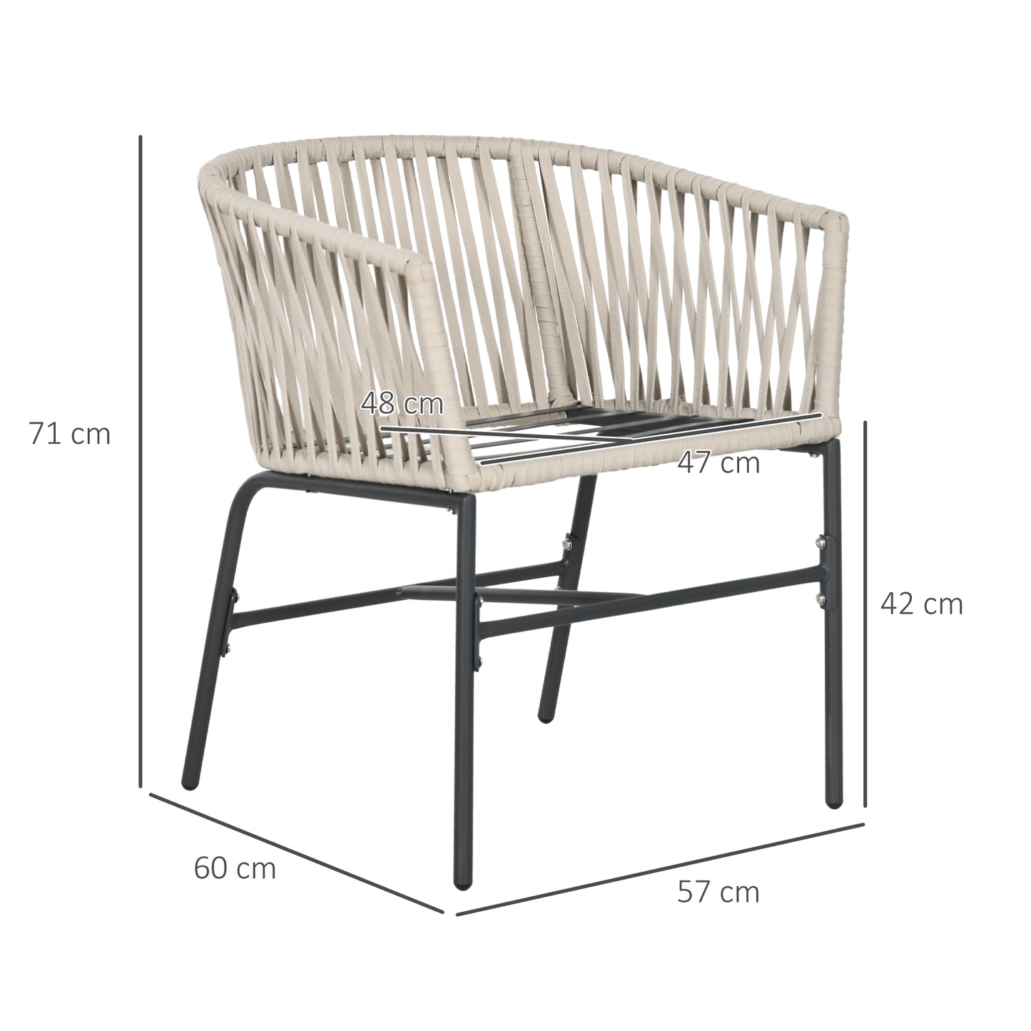 Outsunny Terrassenstuhl-Set (2er-Set), Boho-Stil, bequeme Sitzschale, Sitzkissen, waschbarer Bezug, Metallgestell, beige