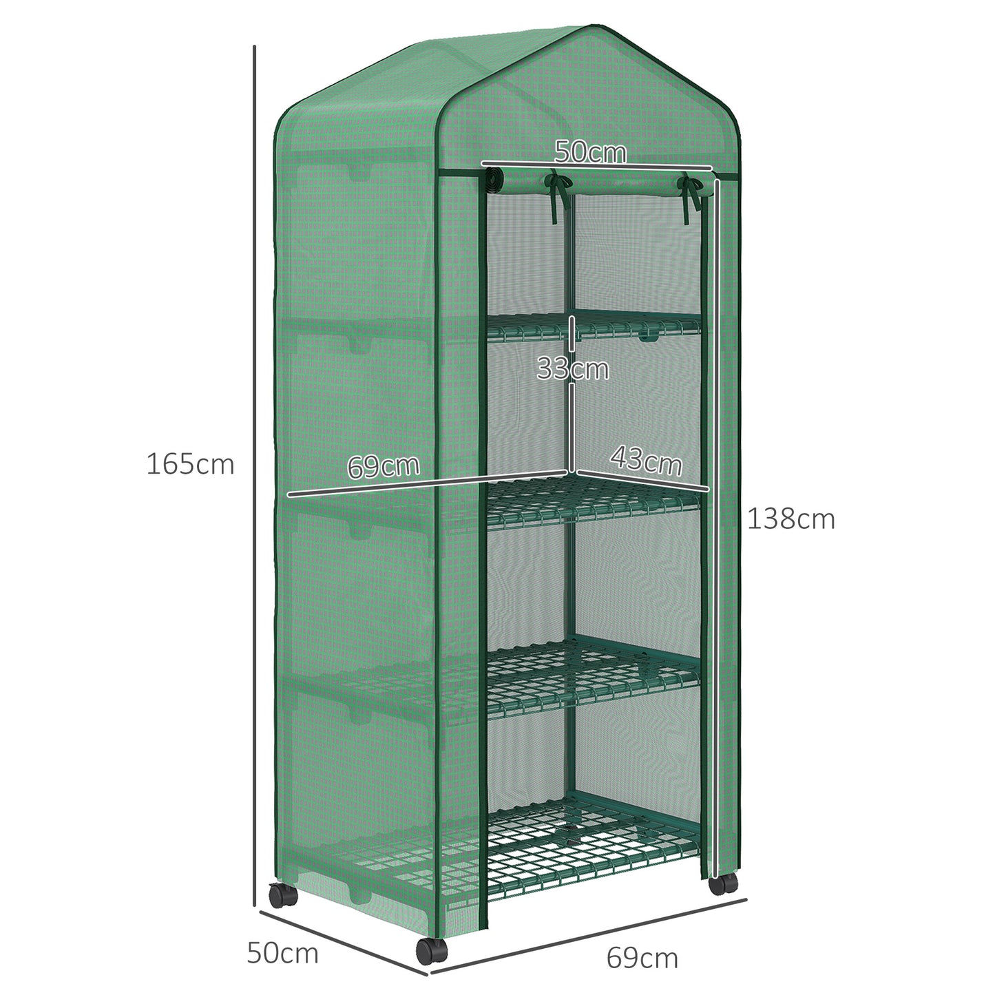 Outsunny Foliekas, Minikas, Plantenkas, Kweekbak, 4 Planken, 69 x 50 x 165 cm, Groen