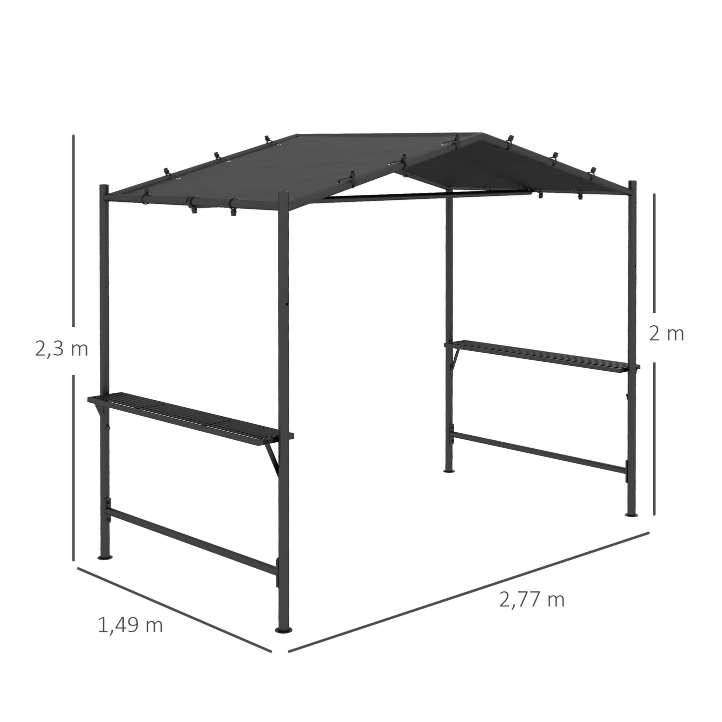 Outsunny Grilltent met Grilldak, Weerbestendig, incl. Zijvakken, 277 x 149 x 230 cm, Donkergrijs