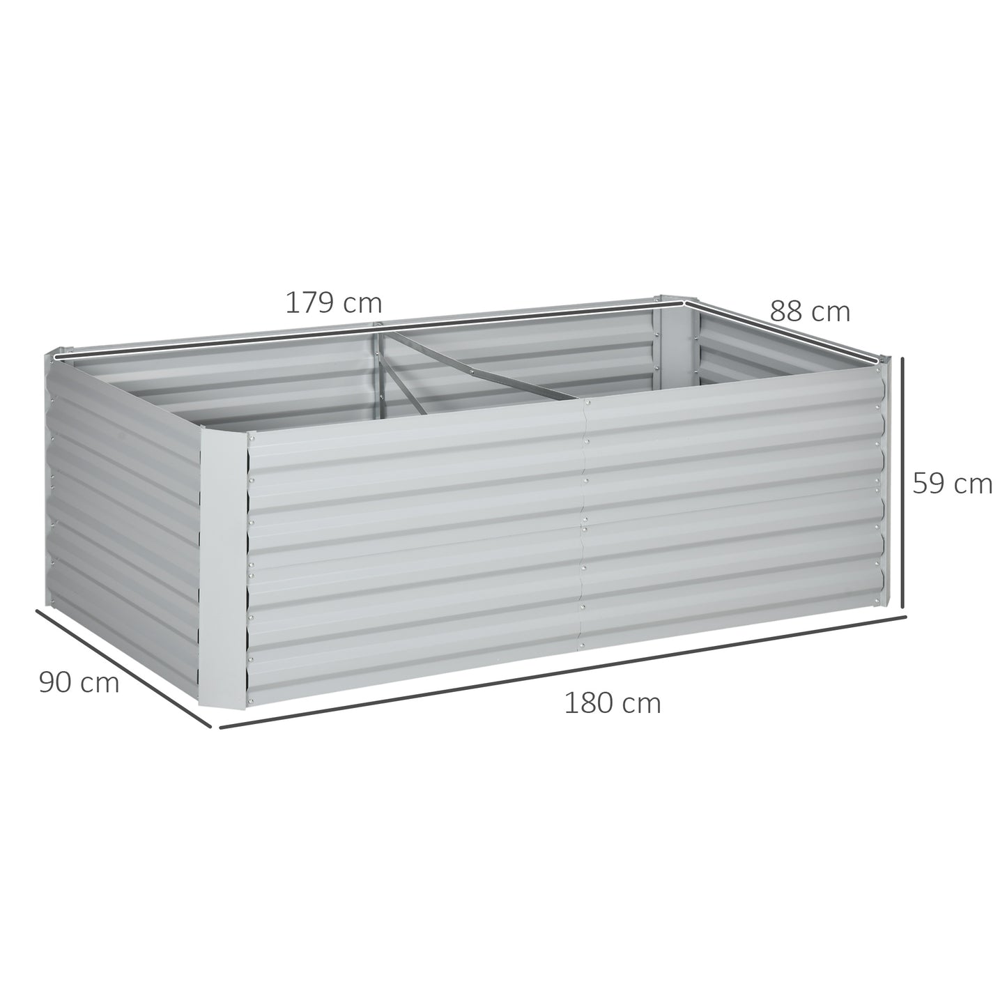 Outsunny plantenbak, handige bloembak voor het planten, verzorgen en verzorgen van planten, verhoogd bed, staal, lichtgrijs