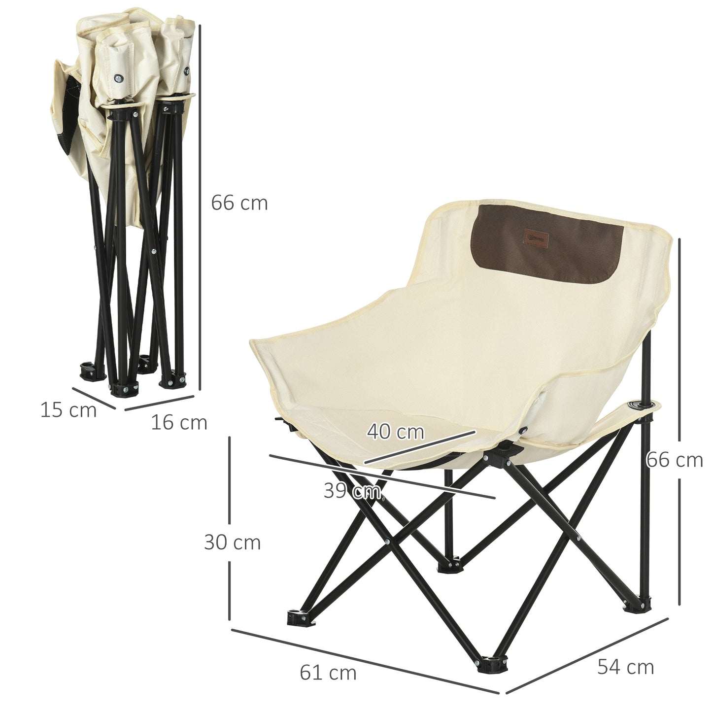 Outsunny Campingstoel, opvouwbaar, stalen frame, stoffen zitting, draagtas, wit