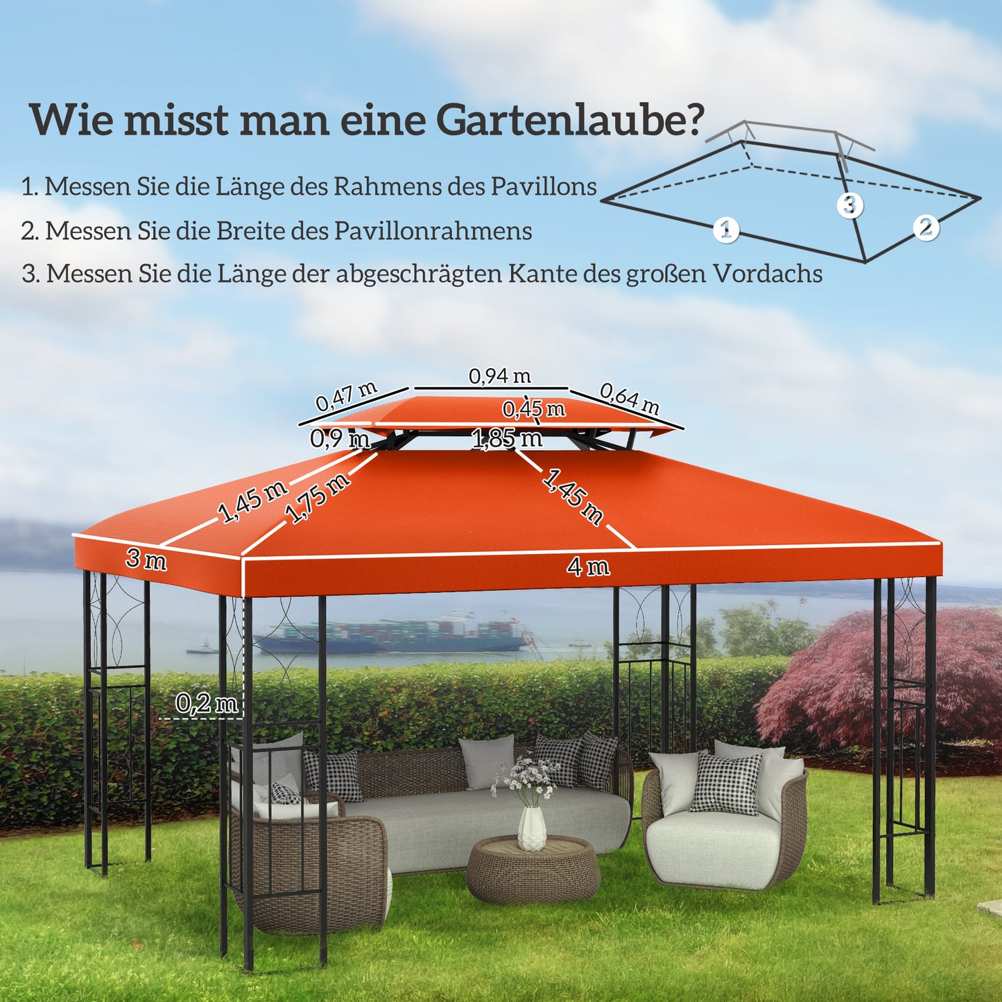 Outsunny vervangingsdak voor tuinpaviljoens 3x4m polyester koffie