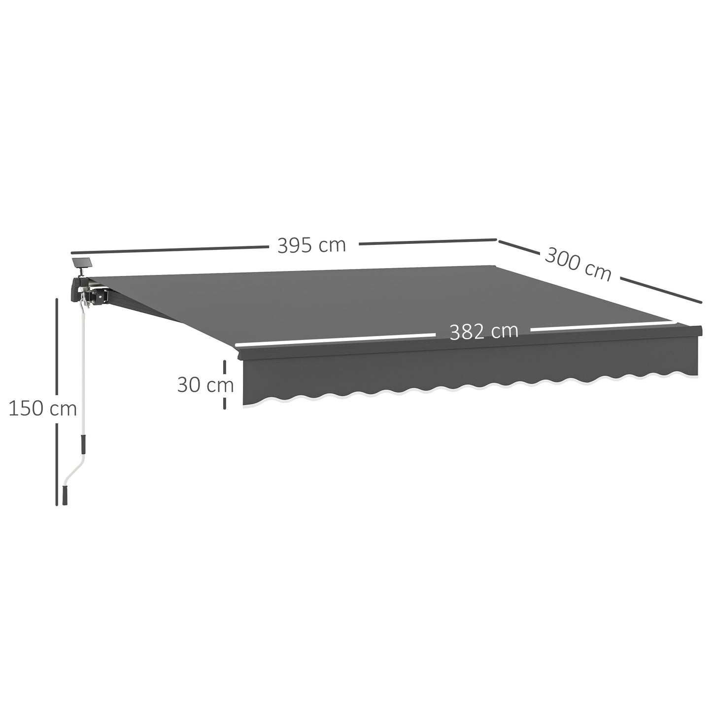 Outsunny Klemmmarkise mit Handkurbel, Solarlampe, Gelenkarmmarkise, Sonnenschutz UV 50+, 400 cm breit, grau
