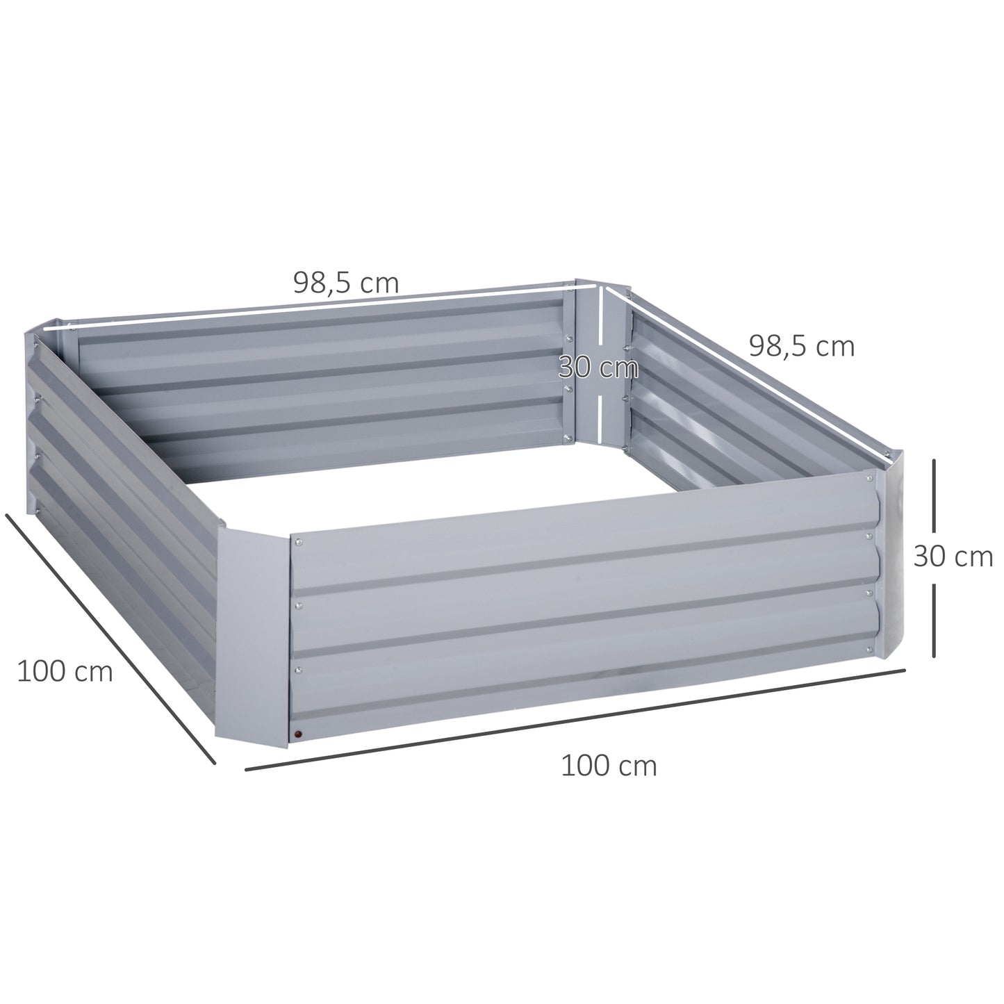 Outsunny plantenbak, set van 2, bloembak, open bodem, stalen frame, grijs, (2 x) 100 x 100 x 30 cm