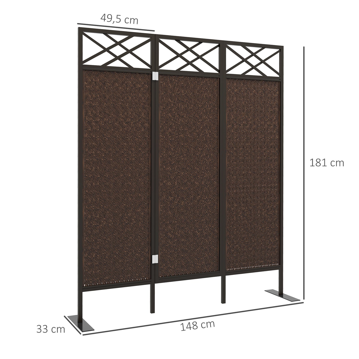 Outsunny kamerscherm, vintage design, 3-delig, 148 cm x 33 cm x 181 cm, bruin + zwart