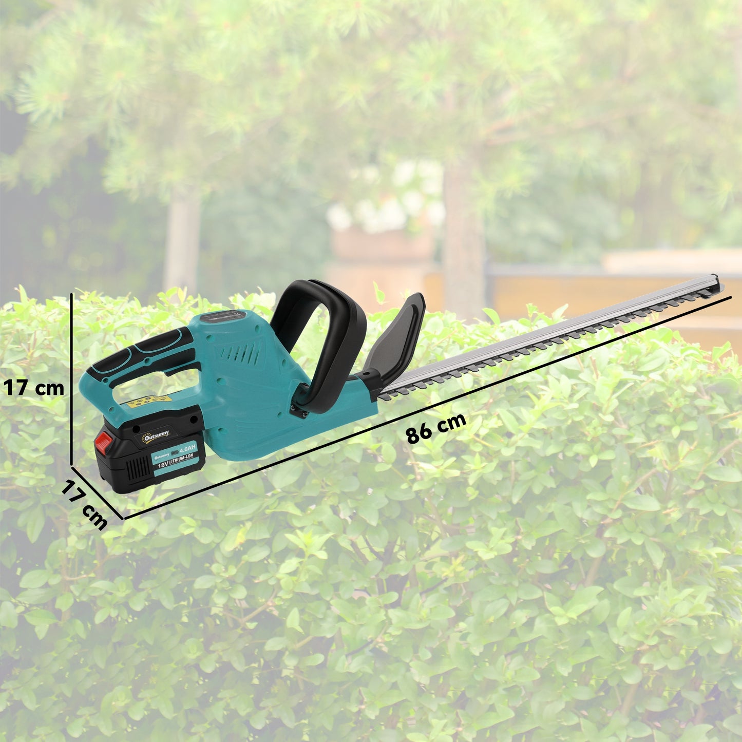 Outsunny elektrische heggenschaar, snoerloos, 51 cm snijlengte, motor en accu, blauw
