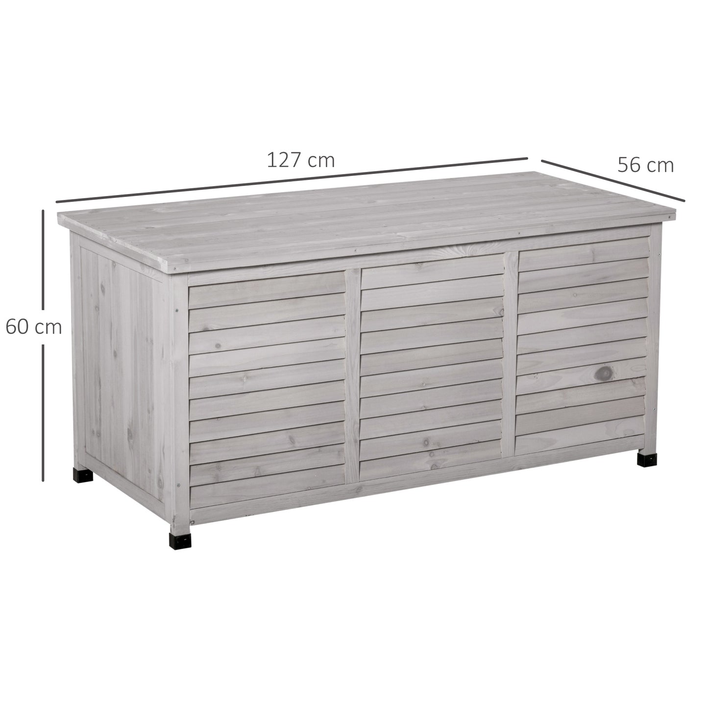 Outsunny Gartenaufbewahrungsbox, wetterfest, atmungsaktiv, gepolstert, Aufbewahrungsbox, Fichtenholz, grau, 127 x 56 x 60 cm