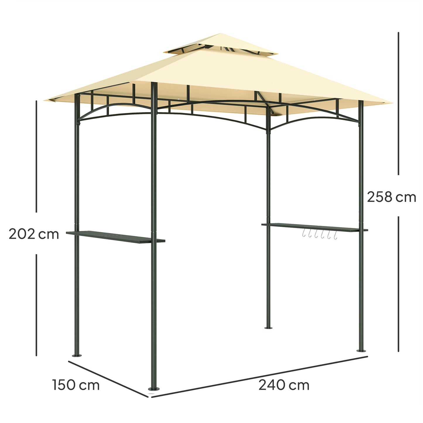 Outsunny Grillpavillon mit LED-Beleuchtung, 240 x 150 x 258 cm, wasserabweisend, schwer entflammbar, mit doppelwandigem Dach
