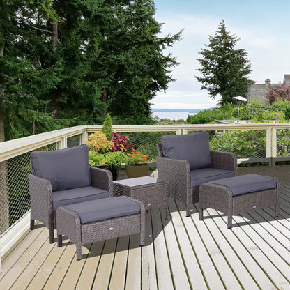 Outsunny 5-teiliges Gartenmöbelset aus Polyrattan, Lounge-Set mit Kissen, dunkelgrau, 2 Sessel, 1 Couchtisch, 2 Hocker