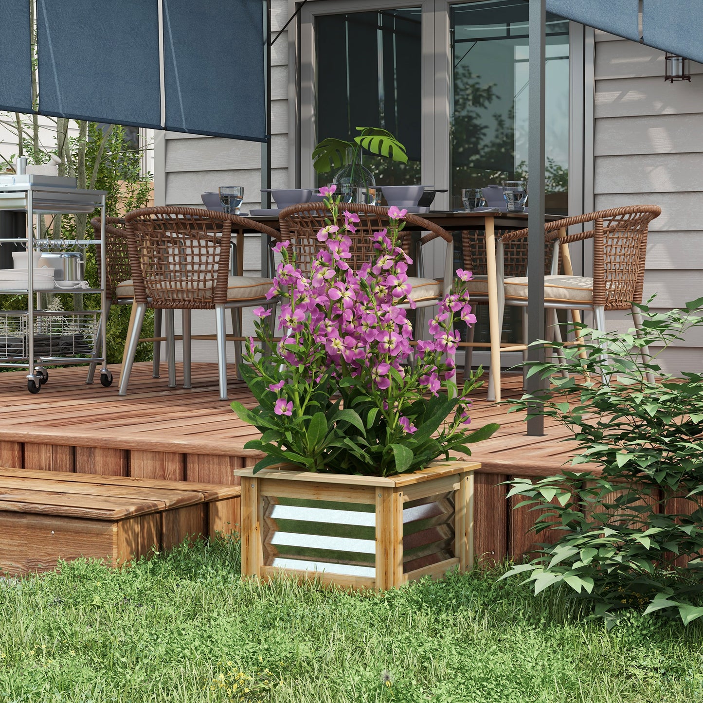 Verhoogde tuinbak van Outsunny, zelf-drainerend, open bodem, metaal+hout, 45 x 45 x 30 cm