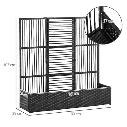 Outsunny bloembak met trellis, weerbestendig, polyrotan, 103 x 103 x 29 cm, zwart