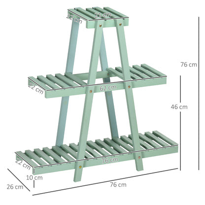 Outsunny 3-stöckiges Pflanzenregal, für 6 Blumentöpfe, wetterfest, 76 cm x 26 cm x 76 cm, hellgrün