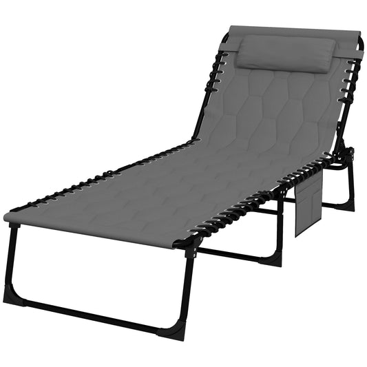 Outsunny ligstoel, tuinligstoel, opvouwbaar, incl. kussen, weerbestendig; 188 cm x 65 cm x 36 cm, grijs + zwart