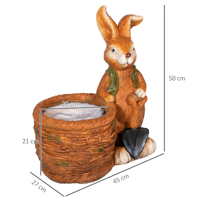 Outsunny Blumentopf, Hase mit Weidenkorb, wetterfest, 45 x 27 x 50 cm, braun