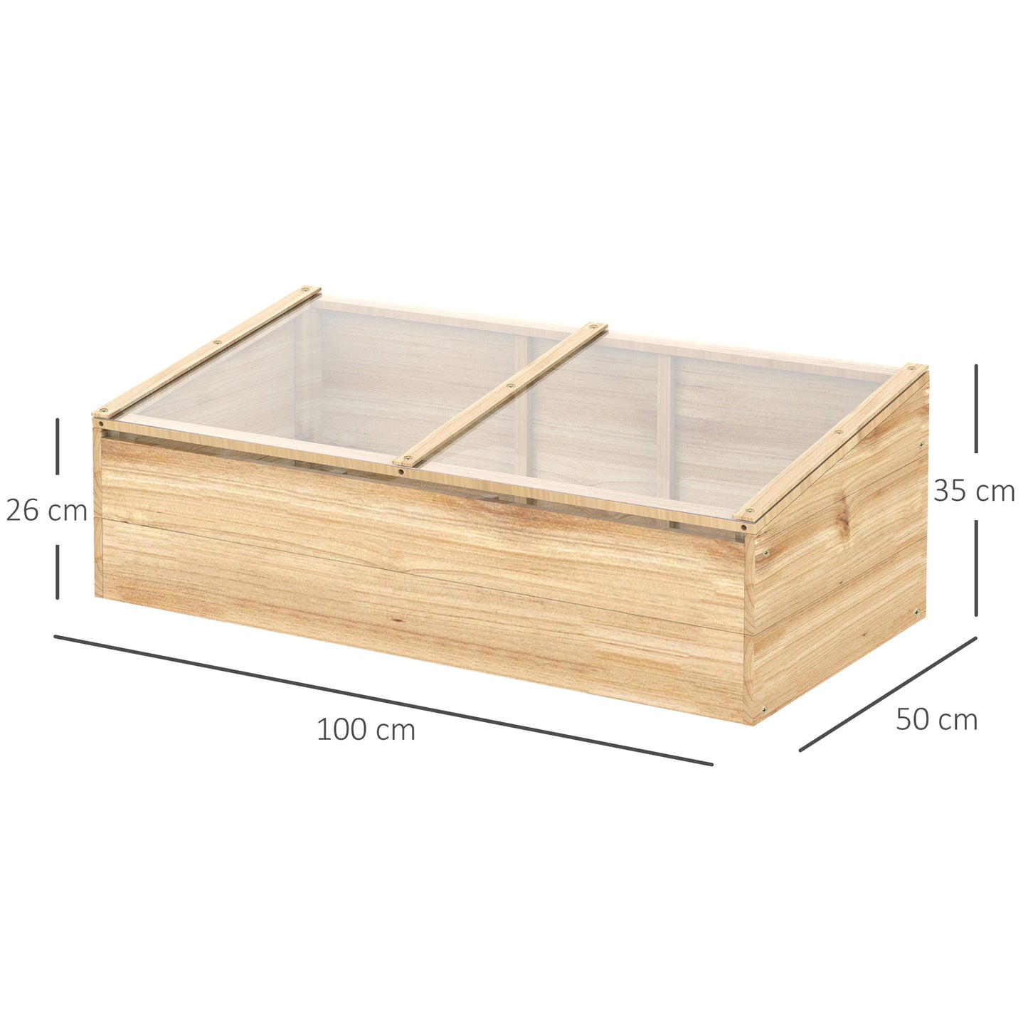 Outsunny Gewächshaus-Pflanzkasten aus Holz, Pflanzkasten, Garten- und Pflanzsystem für Garten und Balkon, 100 x 50 x 35 cm, Natur, Kiefernholz, PC-Platte