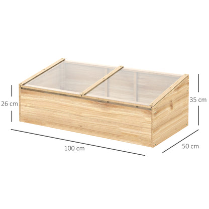Outsunny Gewächshaus-Pflanzkasten aus Holz, Pflanzkasten, Garten- und Pflanzsystem für Garten und Balkon, 100 x 50 x 35 cm, Natur, Kiefernholz, PC-Platte