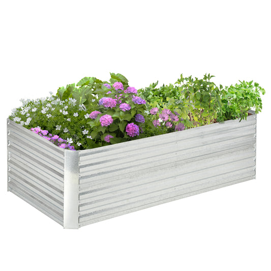 Outsunny planter, handy flower box for planting, caring for and nurturing plants, raised bed, steel, silver