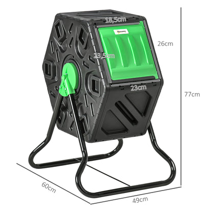 Outsunny compostbak, 65 liter, draaibaar, compact, 24 ventilatiegaten, staal, kunststof, groen + zwart