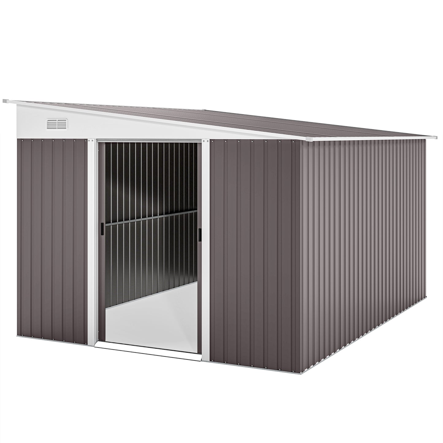 Outsunny Metall-Gartenhaus, Schrägdach, abschließbare Doppeltüren, 2,8 x 3,45 x 2,01 m, Grau