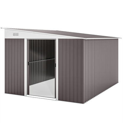 Outsunny Metall-Gartenhaus, Schrägdach, abschließbare Doppeltüren, 2,8 x 3,45 x 2,01 m, Grau