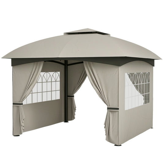 Outsunny Gartenpavillon, 3,4 x 3,4 m, Bierzelt mit belüftetem Dach, Bogenfenstern, Stahlrahmen, hellgrau